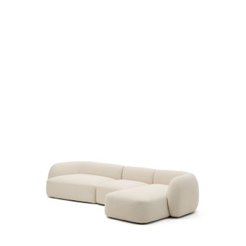 Sofá modular Martina de 4 plazas en chenilla con chaise longue derecha, color crudo, 377 cm