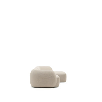 Sofá modular Martina de 4 plazas en chenilla con chaise longue derecha, color crudo, 377 cm.