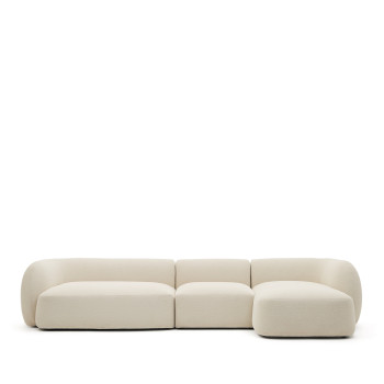 Sofá modular Martina de 4 plazas en chenilla con chaise longue derecha, color crudo, 377 cm