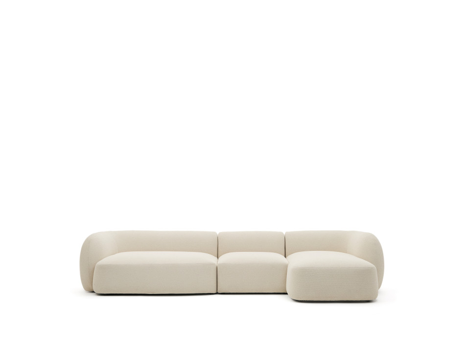 Sofá modular Martina de 4 plazas en chenilla con chaise longue derecha, color crudo, 377 cm