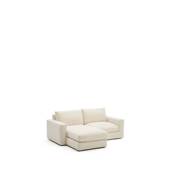Sofá modular Alea de 3 plazas desenfundable en chenilla, chaise longue izquierda, color crudo, 220 cm
