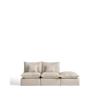 Sofá modular Anarela de 2 plazas con funda extraíble y pieza final de lino y viscosa.