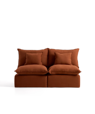 Sofá modular Anarela de 2 plazas con funda extraíble de lino color terracota, 180 cm. Crédito FSC Mix.