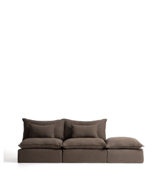 Sofá modular Anarela de 3 plazas con funda extraíble y pieza final de lino.