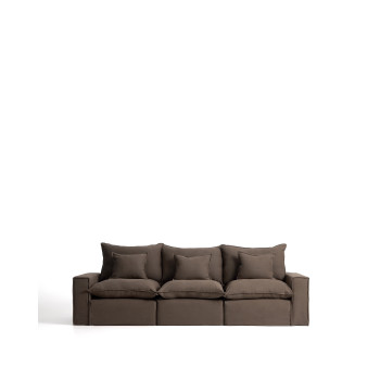 Sofá modular Anarela de 3 plazas con funda desenfundable de lino.