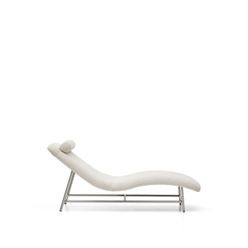 Sofá Osla en chenilla beige con patas de acero inoxidable cepillado 175 cm