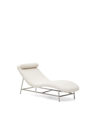 Sofá Osla en chenilla beige con patas de acero inoxidable cepillado 175 cm