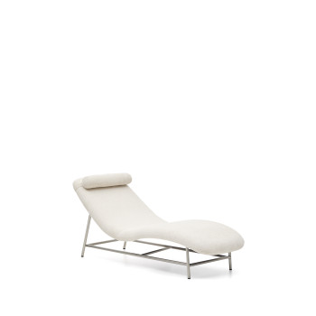 Sofá Osla en chenilla beige con patas de acero inoxidable cepillado 175 cm