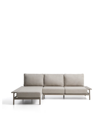Sofá Vathi de 3 plazas de aluminio con chaise longue izquierda, gris paloma, 250 x 159 cm