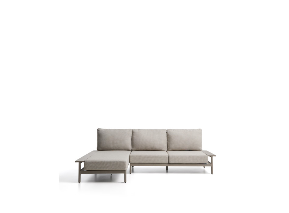 Sofá Vathi de 3 plazas de aluminio con chaise longue izquierda, gris paloma, 250 x 159 cm