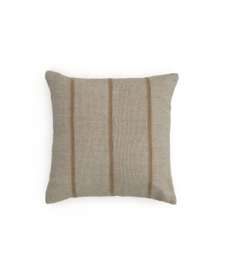 Funda de cojín Disis de lino y algodón con rayas tejidas beige 45 x 45 cm