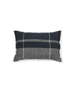 Funda de cojín Eron de lino a cuadros con flecos