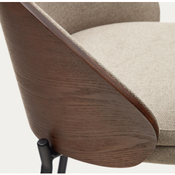 Taburete Eamy en piel sintética beige, chapa de fresno, acabado natural, 77 cm