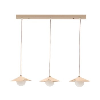 Lámpara de techo Wilara en chapa de roble con 3 cuentas de cristal ahumado blanco