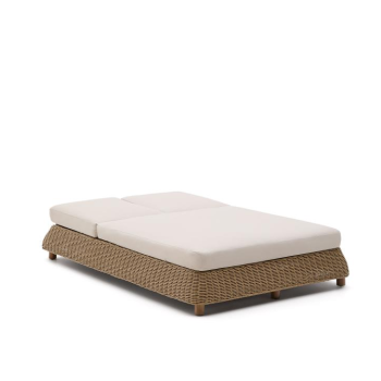 Tumbona doble Meria en ratán sintético y patas de madera maciza de acacia 100% FSC