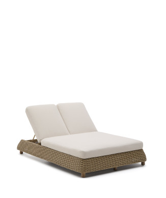 Tumbona doble Meria en ratán sintético y patas de madera maciza de acacia 100% FSC