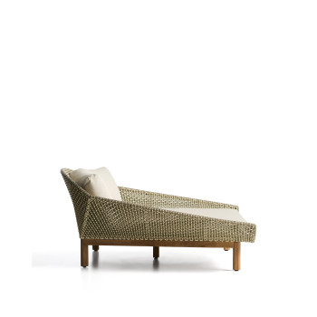 Tumbona doble Olbia de ratán sintético y madera maciza de teca 100% certificada FSC.