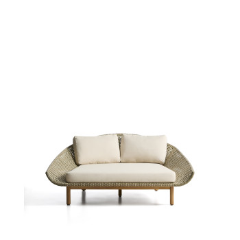 Tumbona doble Olbia de ratán sintético y madera maciza de teca 100% certificada FSC.