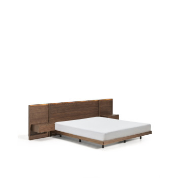 Cama Norlen con 2 mesitas de noche en chapa de nogal con acabado oscuro y luz LED para colchón 180 x 200 cm FSC Mix Crédito