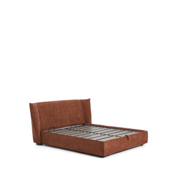 Cama desenfundable Arvian en chenilla color terracota con contenedor abatible para colchón de 160 x 200 cm
