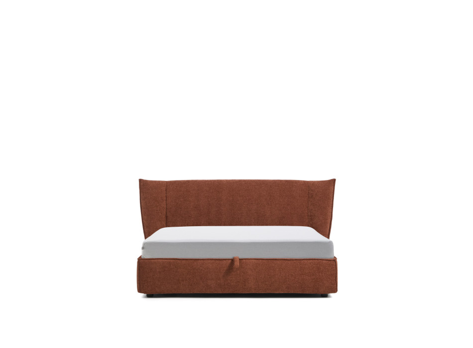 Cama desenfundable Arvian en chenilla color terracota con contenedor abatible para colchón de 160 x 200 cm