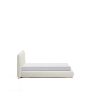 Cama desenfundable Martina en chenilla color crudo para colchones de 160 x 200 cm