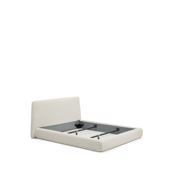 Cama desenfundable Martina en chenilla color crudo para colchones de 160 x 200 cm