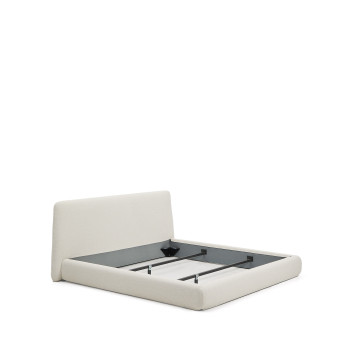 Cama desenfundable Martina en chenilla color crudo para colchones de 180 x 200 cm