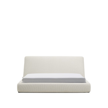 Cama desenfundable Martina en chenilla color crudo para colchones de 180 x 200 cm