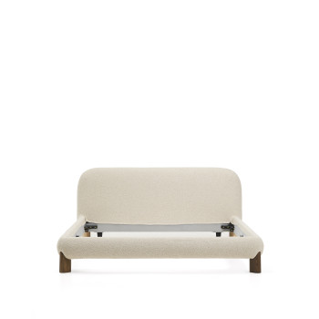 Cama Odina desenfundable en bouclé crudo con patas de fresno macizo acabado nogal FSC para colchón de 180 x 200 cm