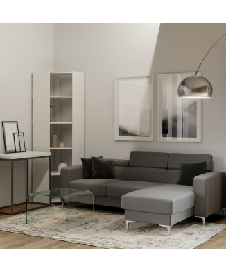 Librería esquinera Kato - Composición esquinera Kato con 6 estantes, 2 laterales y 2 paneles traseros, fresno blanco