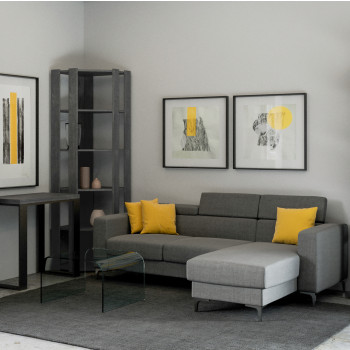 Librería de esquina Kato - Composición de esquina Kato B 6R 4 paneles largos + 2 paneles traseros Fresno blanco