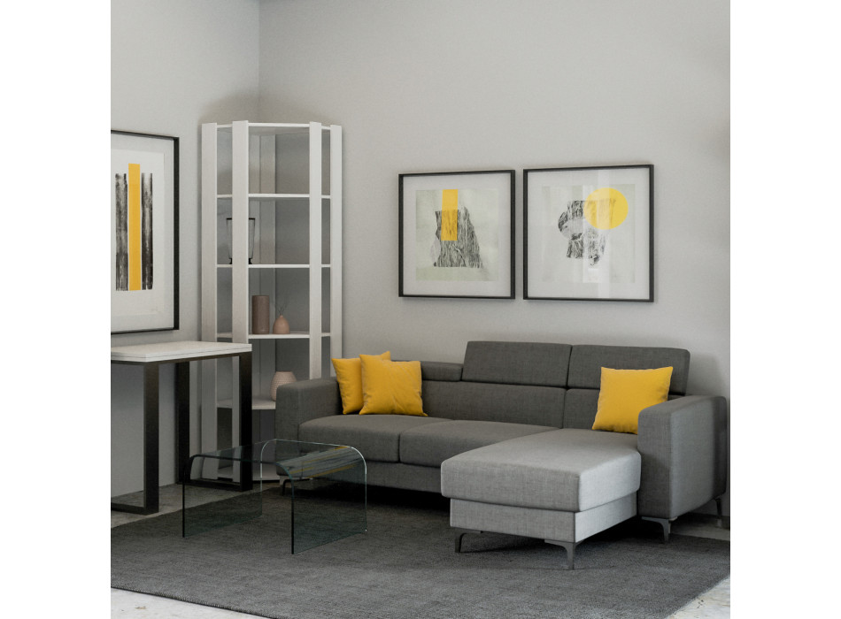 Librería de esquina Kato - Composición de esquina Kato B 6R 4 paneles largos + 2 paneles traseros Fresno blanco