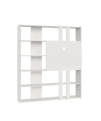 Estantería TV Kato - Composición L Kato 6R 2 lados 2 bandas largas 2 bandas cortas 2 bandas medianas Panel TV Blanco Fresno