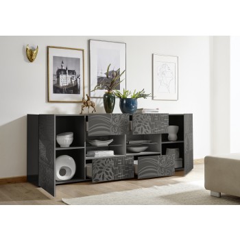 Aparador MIRO de 2 puertas y 4 cajones, 241x84x43 cm, gris