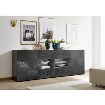 Aparador MIRO de 2 puertas y 4 cajones, 241x84x43 cm, gris