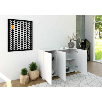 Aparador/Mueble TV/Aparador Alto Lumina Blanco Brillo - Aparador de 3 Puertas 130x40x83 cm Lumina Blanco Brillo