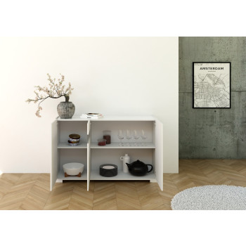 Aparador / Mueble TV / Aparador Alto Riflesso Blanco Brillo - Aparador 3 puertas 130x40x81 cm Riflesso blanco brillo