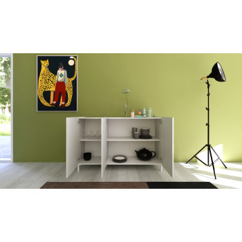 Aparador/Mueble TV/Aparador Alto Solaria Blanco Brillo - Aparador de 3 Puertas 130x40x84 cm Solaria Blanco Brillo