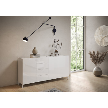 Aparador/Mueble TV/Aparador Alto Solaria Blanco Brillo - Aparador 3 puertas/4 cajones 174x40x84 cm Solaria Blanco Brillo