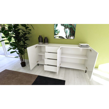 Aparador/Mueble TV/Aparador Alto Solaria Blanco Brillo - Aparador 3 puertas/4 cajones 174x40x84 cm Solaria Blanco Brillo