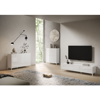 Aparador/Mueble TV/Aparador Alto Solaria Blanco Brillo - Aparador 3 puertas/4 cajones 174x40x84 cm Solaria Blanco Brillo