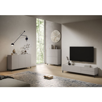 Aparador/Mueble TV/Aparador Alto Solaria Blanco Brillo - Mueble TV 1 Puerta/2 Cajones 160x42x40 cm Solaria Blanco Brillo
