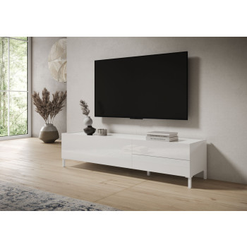 Aparador/Mueble TV/Aparador Alto Solaria Blanco Brillo - Mueble TV 1 Puerta/2 Cajones 160x42x40 cm Solaria Blanco Brillo