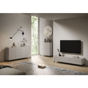 Aparador/Mueble TV/Aparador Alto Solaria Blanco Brillo - Mueble TV 1 Puerta/2 Cajones 160x42x40 cm Solaria Blanco Brillo