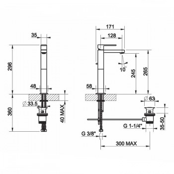 Mezclador monomando alto de lavabo sin desagüe 11922 GESSI