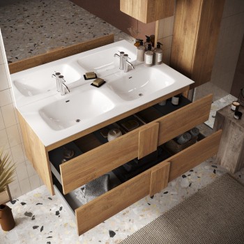 Mueble de baño JUPITER con doble lavabo y 2 o 3 cajones 