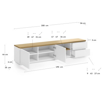 Mueble TV Abilen 2 puertas 2 cajones chapa blanca 200 x 44 cm FSC 100%