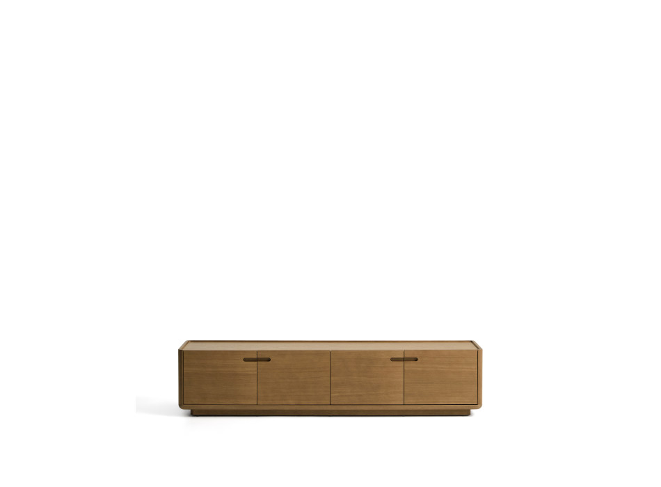 Mueble para TV Arelida en chapa de roble y madera maciza con acabado marrón claro, 200 x 44 cm, FSC Mix Credit.