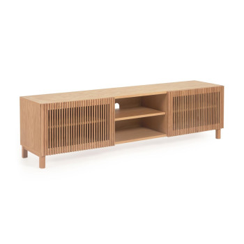 Mueble de TV Beyla de 2 puertas en madera maciza y chapa de roble 180 x 49,5 cm FSC100%